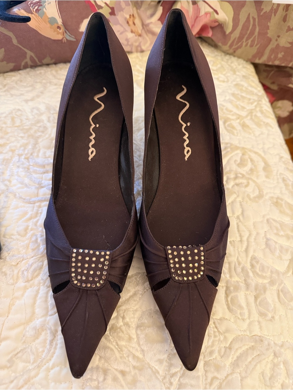 Nina Mima Satin Pumps in Dark Brown 9M